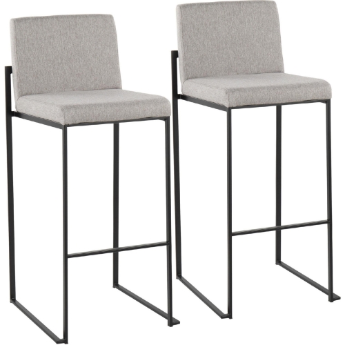 Fuji High Back 31" Bar Stool in Grey Fabric & Black Steel (Set of 2)